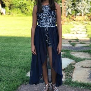 Speechless Navy and Silver high low short suit